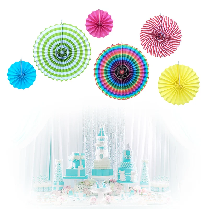 Hot! Set of 6 Assorted Paper Fans for Wedding Backdrop Birthday Baby