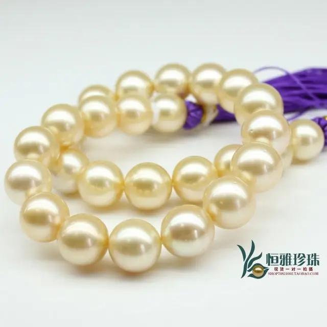 

HUGE 18"15MM freshwater PERFECT ROUND GENUINE GOLD PEARL NECKLACE 925silver CLASP