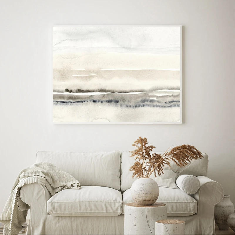 Beige And Grey Painting Watercolor Canvas Print Modern Minimalist Poster Wall Art Picture for Living Room Home Decor