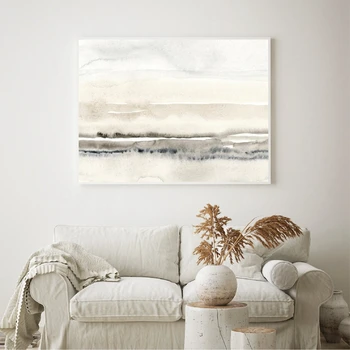

Beige And Grey Painting Watercolor Canvas Print Modern Minimalist Poster Wall Art Picture for Living Room Home Decor