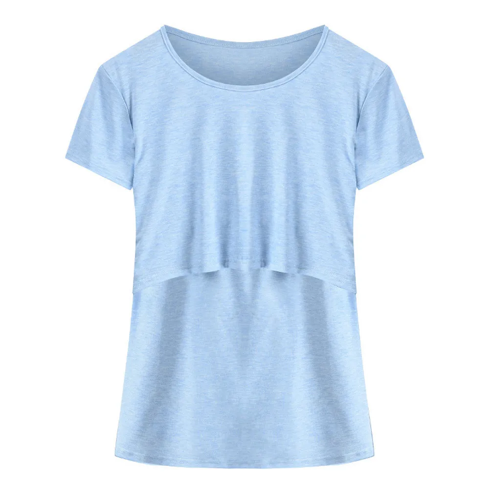 Блузка однотонная одежда для кормящих мам двухслойная блузка с короткими рукавами Повседневная футболка ropa premama embarazadas