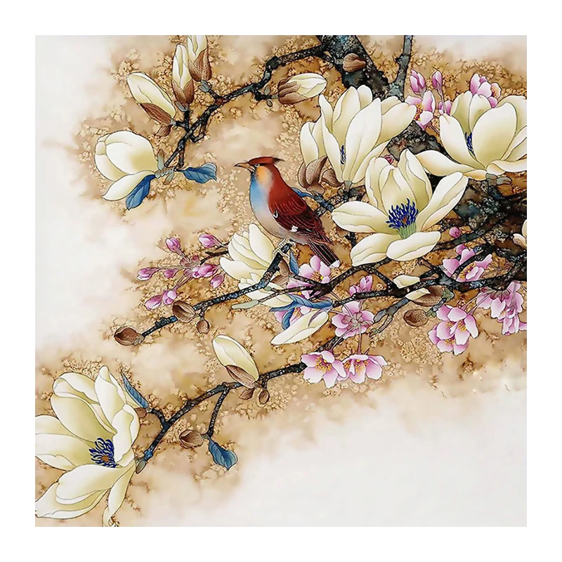 New 3D Diamond Painting Beautiful Magnolia Flower And Bird Tree Scenery Embroidery DIY Needlework Cross Stitch Square Diamond