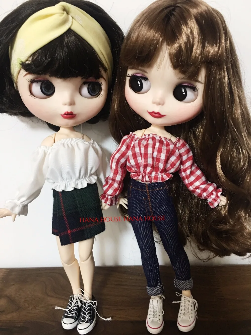 1 шт. Милая Белая красная рубашка в сеточку с толстыми плечами для Blyth Licca Kurhn OB24