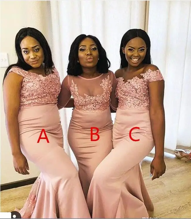 2019 African Modern Black Girls Pink Bridesmaids Dresses Mixed Styles