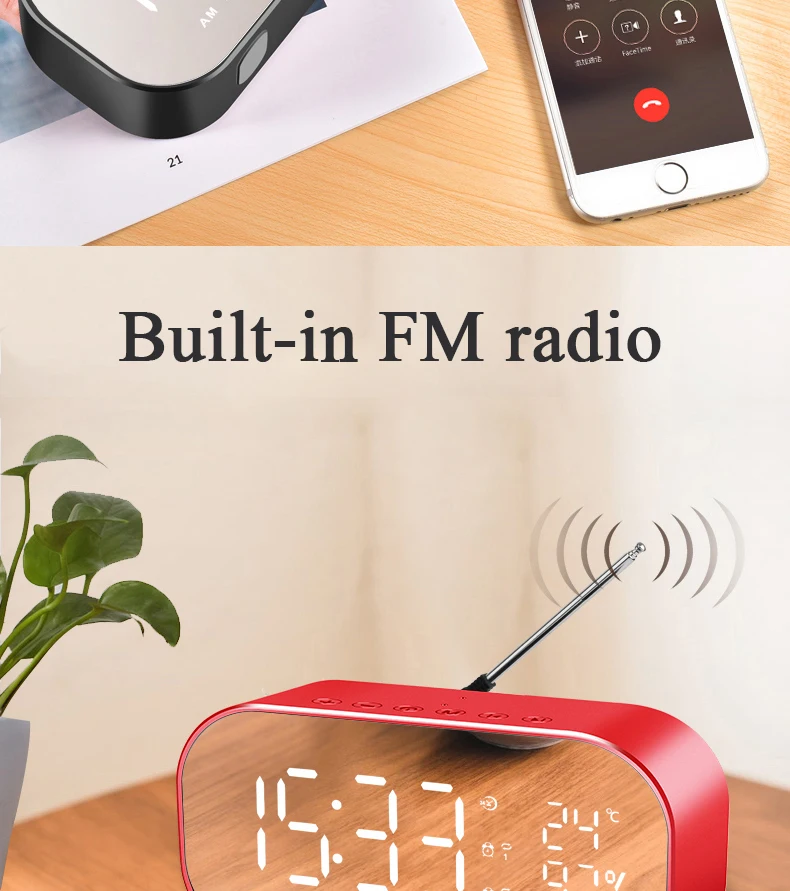 Светодиодный Зеркальный Цифровой Будильник беспроводной Bluetooth динамик с fm-радио сабвуфером музыкальный плеер Повтор Настольные часы HD дисплей