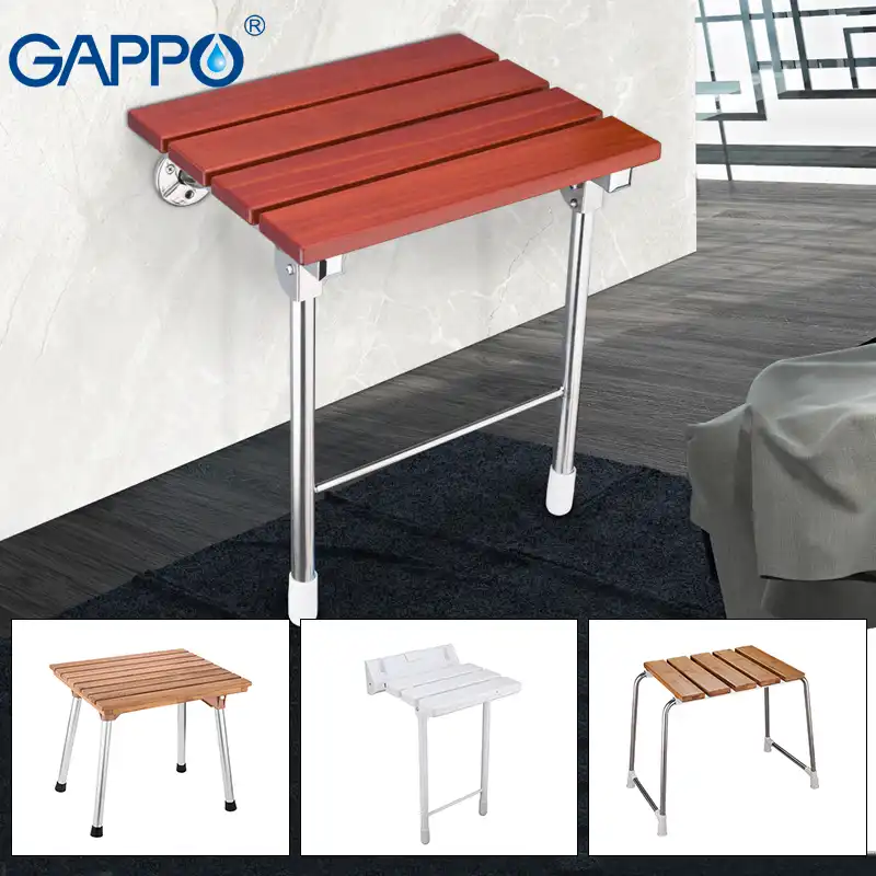 Gappo Wall Mounted Shower Seats Solid Wood Shower Chair Folding