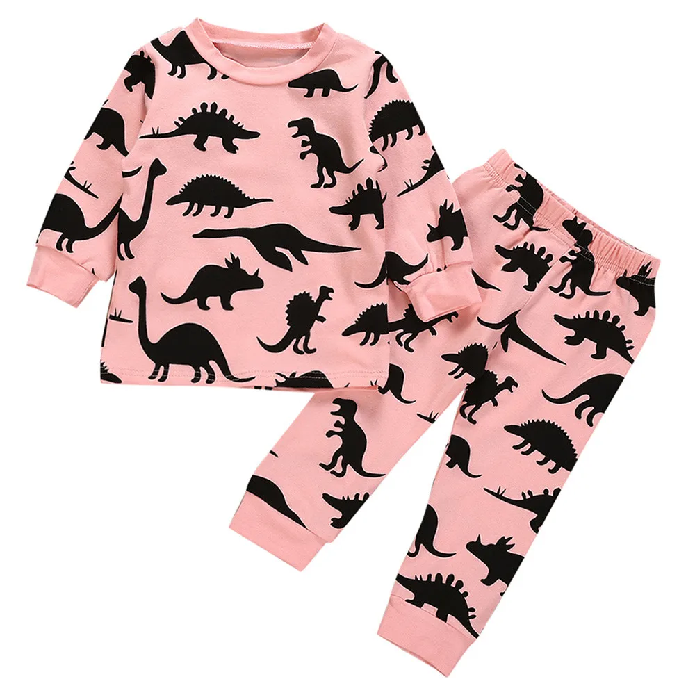 

MUQGEW Autumn Winter Toddler Infant Kids Baby Boy Girls Clothes Long Sleeve Cartoon Dinosaur Print Tops + Pants Clothes Outfits