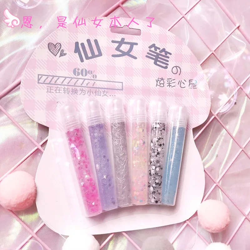 

Cute 6pcs/set 3D DIY Highlighters Sequin Crystal art marker magic bubble Color Doodle Pen for school kid toy Drawing stationery