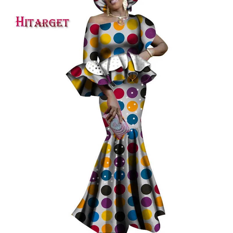 Hitarget Danshiki комплект из обуви в африканском стиле платья для Для женщин сексуальное платье на одно плечо с юбкой комплект из 2 предметов, костюм для вечерние/свадебные принт в африканском стиле Одежда WY4132