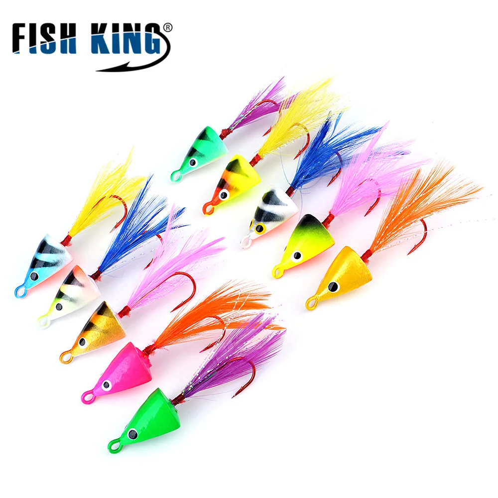 

FISH KING Winter Ice Fishing Lure Colorful Jig Lure with Florescent Feather 5PCS/Lot Ice Fishing Baits