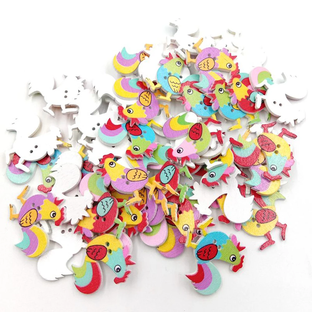 50Pcs Cartoon Rooster Chicken Wooden Buttons 2 Holes DIY Sewing Scrapbook Decor Sewing Decor Fashion 2