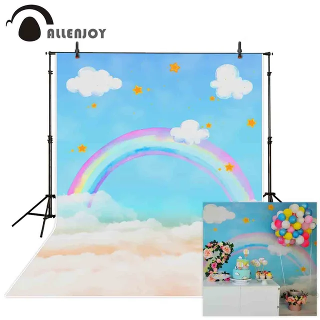 Allenjoy photography backdrops rainbow Clouds stars lovely backgrounds for children baby newborn photo backdrop Backgrounds
