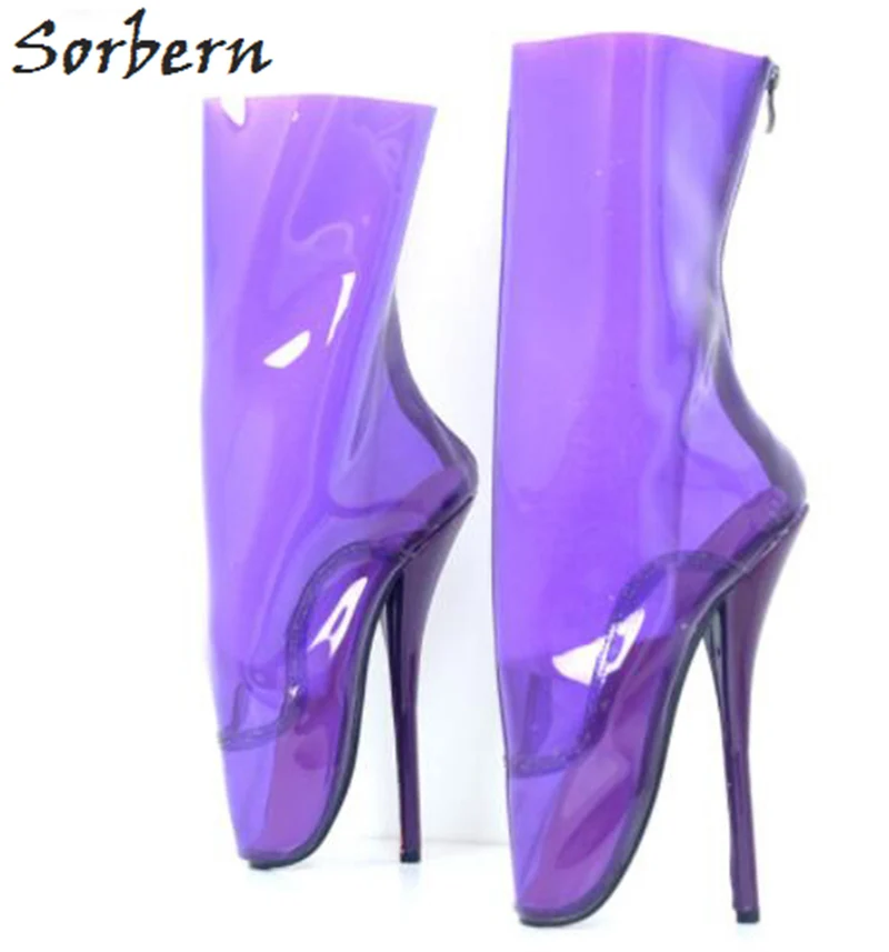 Fétiche 18 Violet Bottes Jambe Dame Personnalisé Taille Femmes Dames rose Pour Talons Cm Sexy Sorbern Ballet Clair Pvc Chaussures pourpre Talon Rouge Clair Hauts 8d0WUq