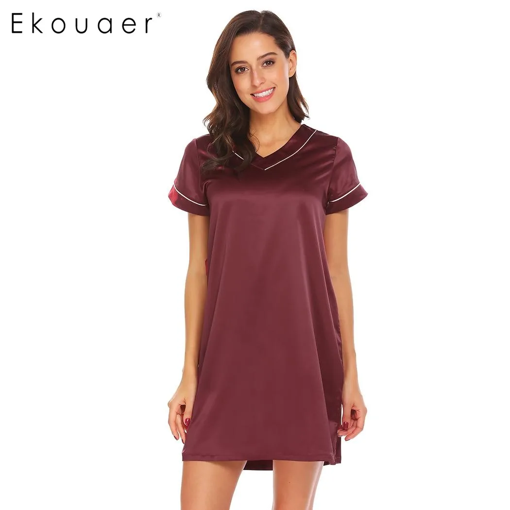 Ekouaer летняя ночная рубашка женская с v-образным вырезом и коротким рукавом выше