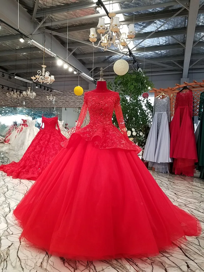Red Long Sleeve Puffy Dress