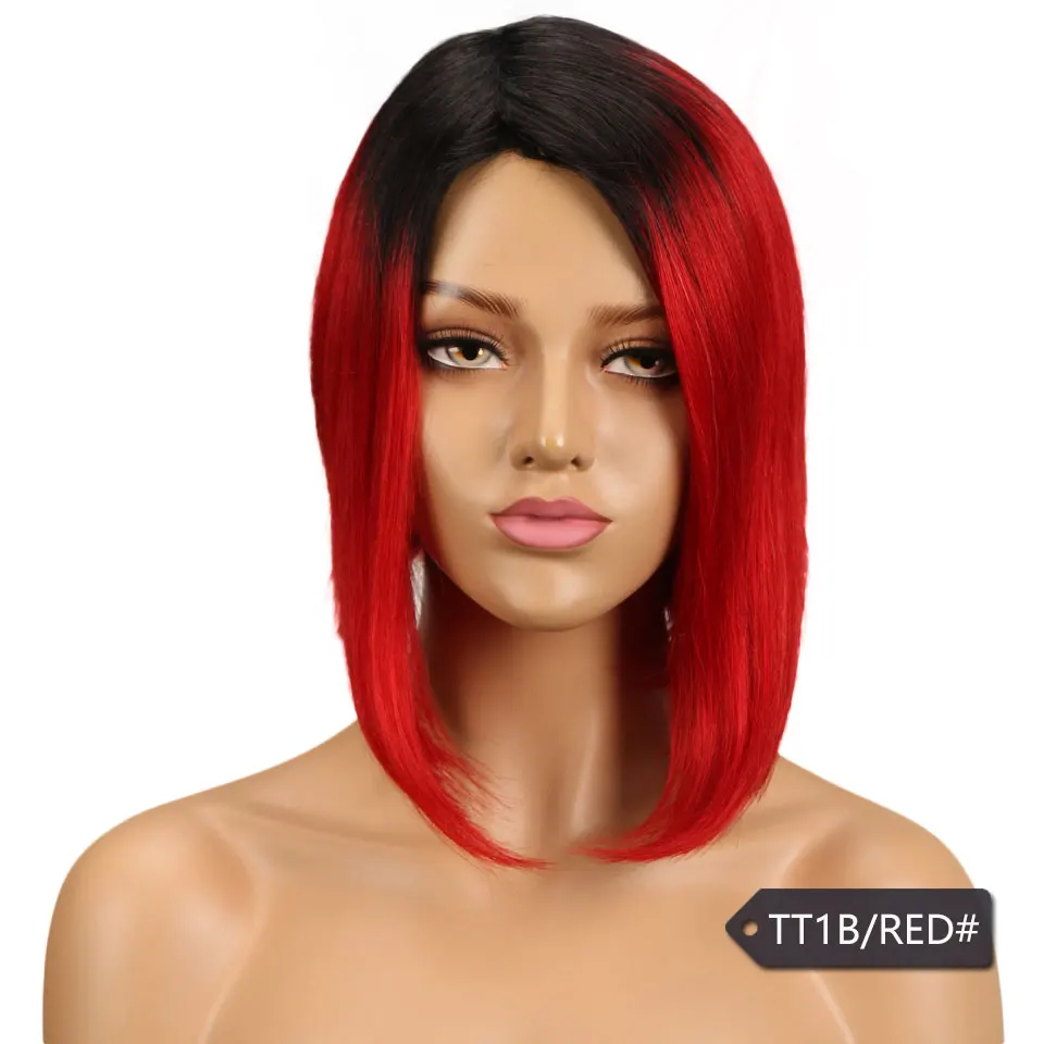 Гладкий прямой бразильский Боб парик боковая часть прямые человеческие волосы парики для черных женщин Perruque Cheveux Humain Реми нагрудник парики - Цвет волос: TT1B-RED