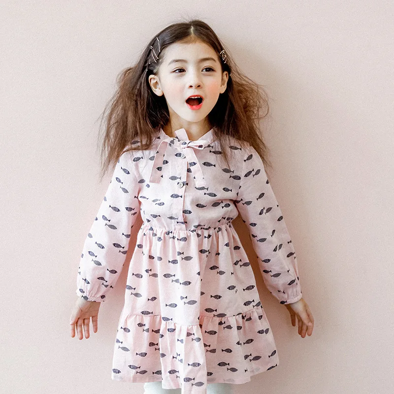 

Baby Girls Dress for Spring Summer Floral Flower Print Vintage Dress Long Sleeve Doll Collar Outfits Clothes Kids Casual Clothes