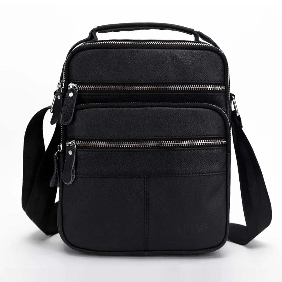 Высокое качество, мужская сумка через плечо из натуральной воловьей кожи, мужская сумка-тоут, кошелек, карман для сотового телефона, сумки - Цвет: Black