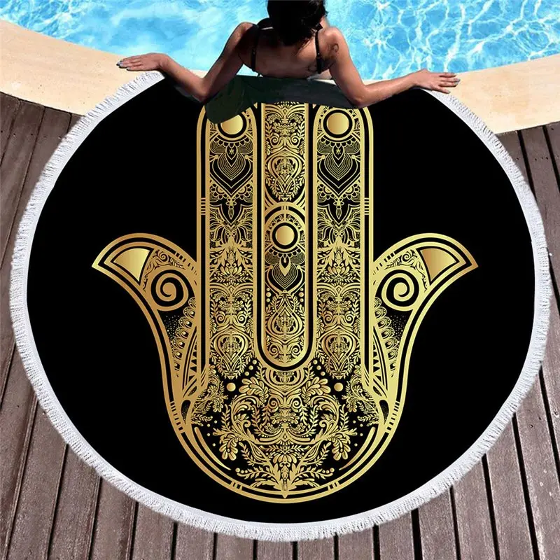 

Lannidaa Mandala Boho Hot Stamp Bergamot Round Beach Towel Microfiber Large Towel toalla de playa serviette de plage strandlaken