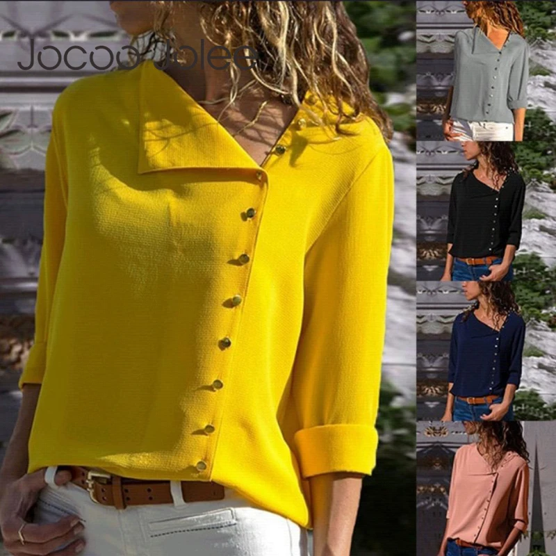 Chiffon Blouse 2019 Fashion Long Sleeve Women Blouses and Tops Skew Collar Solid Office Shirt Casual Tops Blusas Chemise Femme