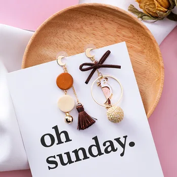 

12pairs/lot Japanese handmade retro bow knot bird wood tassels asymmetric Earrings sweet long geometric Earrings