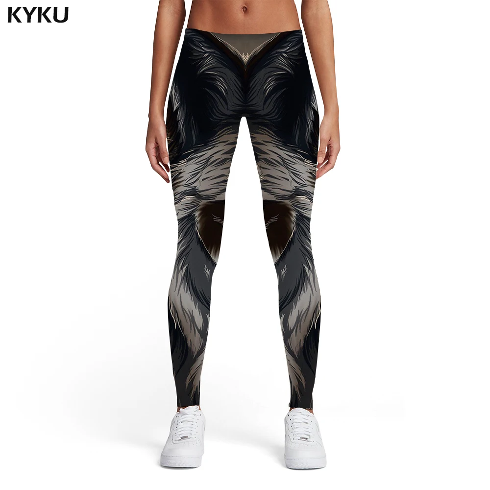 

KYKU Brand Wolf Leggings Women Animal 3d Print Feather Spandex Gothic Trousers Printed pants Womens Leggings Pants Jeggings