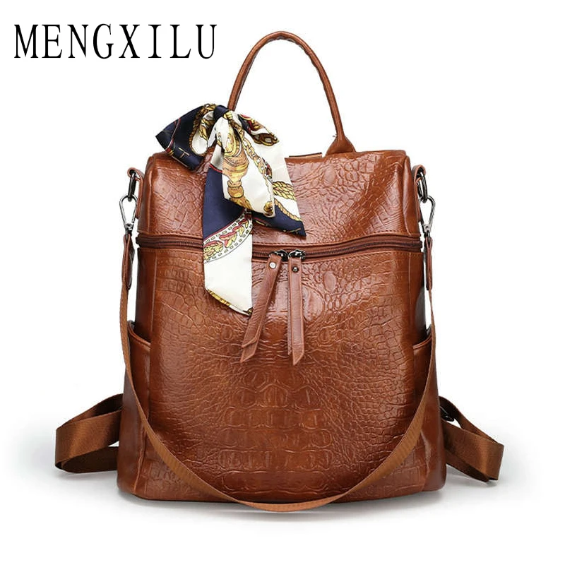 

Large Capacity Women Backpack Quality Crocodile Pattern PU Leather Women Backpacks Casual Versatile Shoulder Bags 2019 Mochila