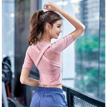 Женская спортивная футболка для занятий йогой, сексуальные футболки для йоги, сеточные с коротким рукавом, фитнес-спорт, женский спортивный топ