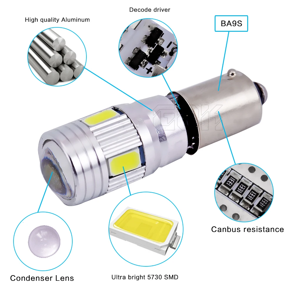 Бесплатная доставка 2 шт./лот BA9S led 6smd 5630 5730 CANBUS Error Free t4w ba9s LED лампа для чтения