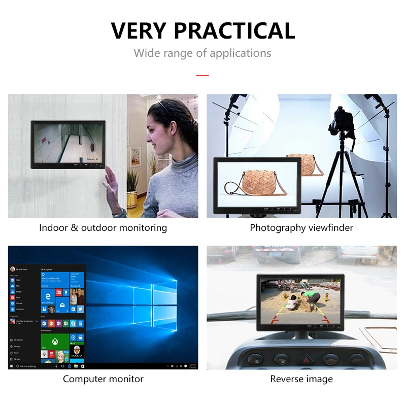 Jansite 10 inch Car monitor Computer monitor Reverse Image Flip 2 Channel Input Security Monitor With BNC/AVI/VGA/HDMI 12-24v