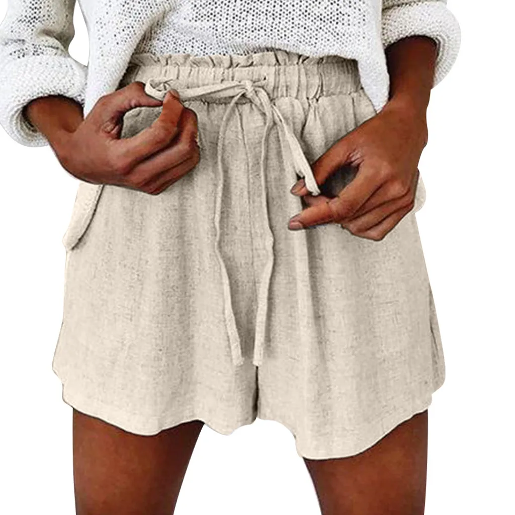 

Summer Shorts Women Cotton Linen Shorts Trousers feminino Women's Elastic Wasit Home Loose Casual Shorts plus size with Pocket