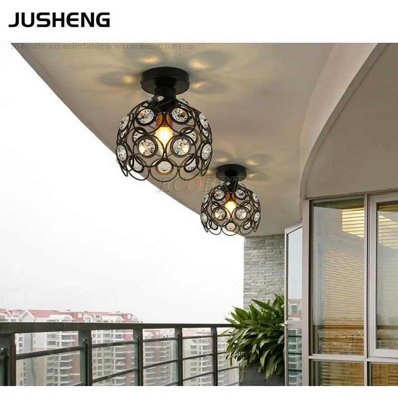 Luxurious crystal ceiling lamp with E27 Socket fashionable black white iron restaurant balcony study corridor hall