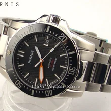 Parnis 43 мм черный циферблат Автоматические 20 атм керамические часы с сапфировым стеклом