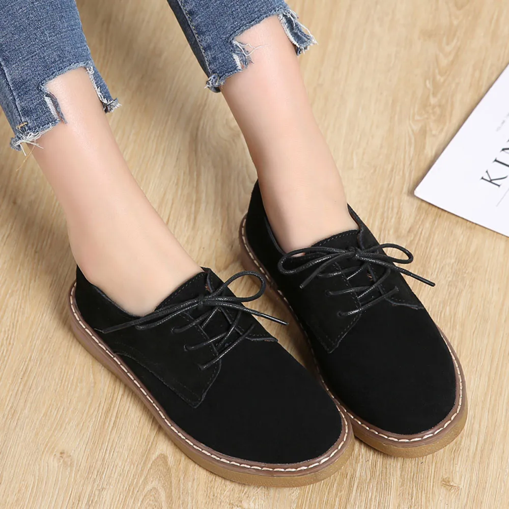 shoes women leather  Sneakers Oxford Shoes Leather Suede Lace Up Boat Shoe Round Toe  casual shoes women flats Shoe#NFA
