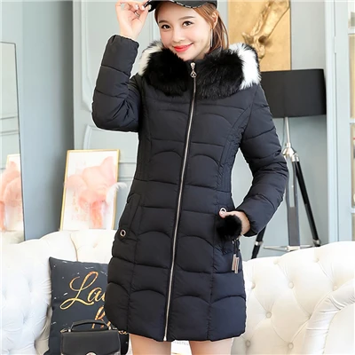 Зимнее женское пальто размера плюс, Корейская тонкая парка с капюшоном с мехом, плотная одежда для женщин, Повседневная Женская парка, зимнее пальто - Цвет: Черный