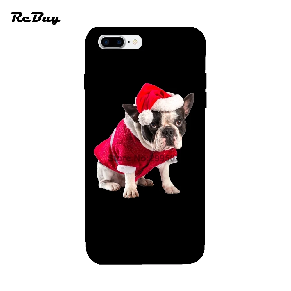Christmas Bulldog For Iphone 7 plus/7/6/6s/6s plus/6 Plus Case Soft TPU Covers 8 8Plus X Glaze Funda Shell |