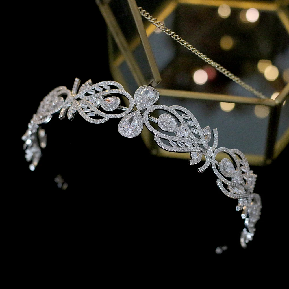 Luxury European fashion bride crown wedding hair accessories headband with zirconia female jewelry hair band