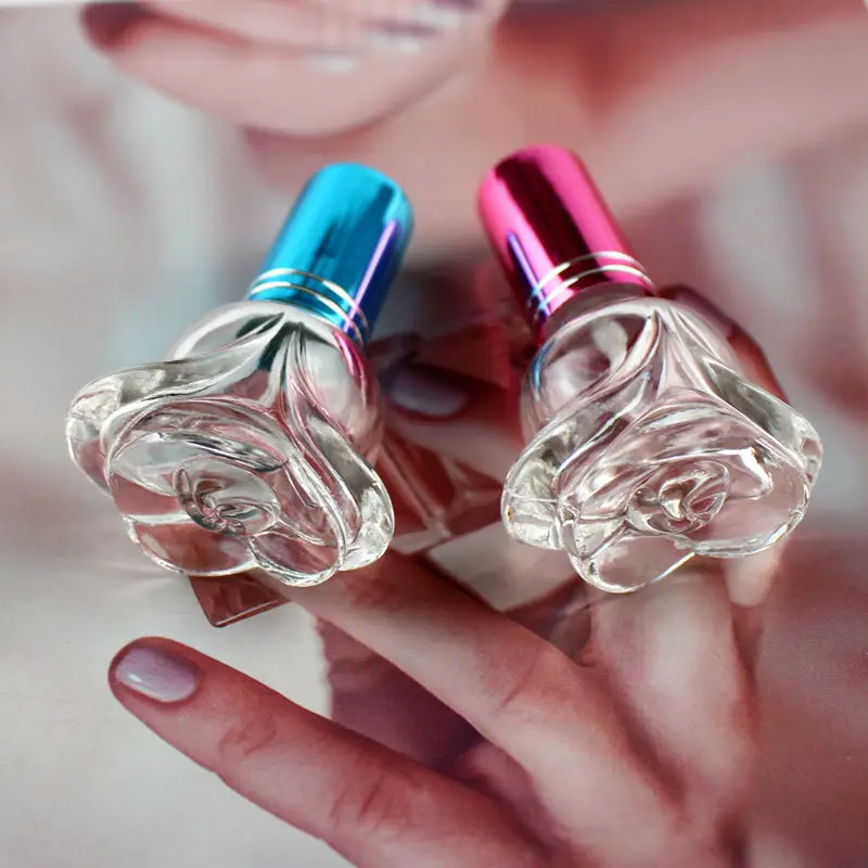 

6ml Mini Clear Rose Shaped Glass Perfume Bottle Parfum Fragrance Bottles Cosmetic Packaging Bottle Refillable Glass Vials