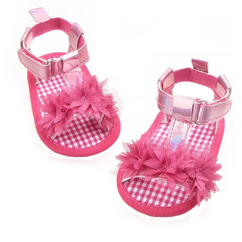 Сандалии с цветочным рисунком для новорожденных девочек нескользящая обувь на