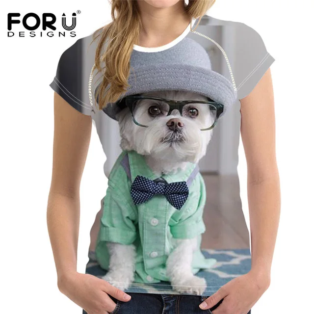 FORUDESIGNS Lovely 3D Maltese Dog Women Summer Short T Shirts Fashion Brand Fitness T-shirts Streatwear Harajuku Tees Clothes - Цвет: H10851BV