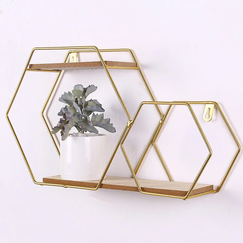 New Nordic Decorative Shelves Punch Free Double Hexagon ... on What To Put On Decorative Wall Sconces Shelves id=45238