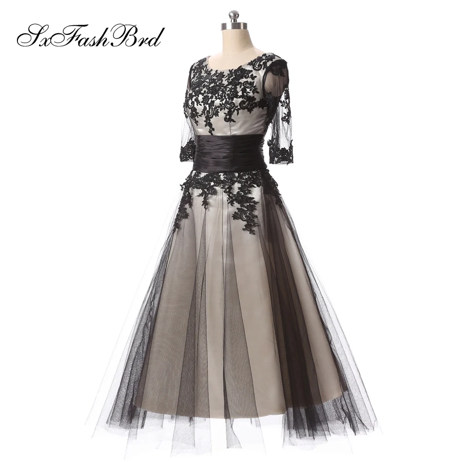 

Robe De Soiree Longue O Neck With Appliques A Line Short Black Tulle Party Prom Dresses for Women Elegant Evening Dress