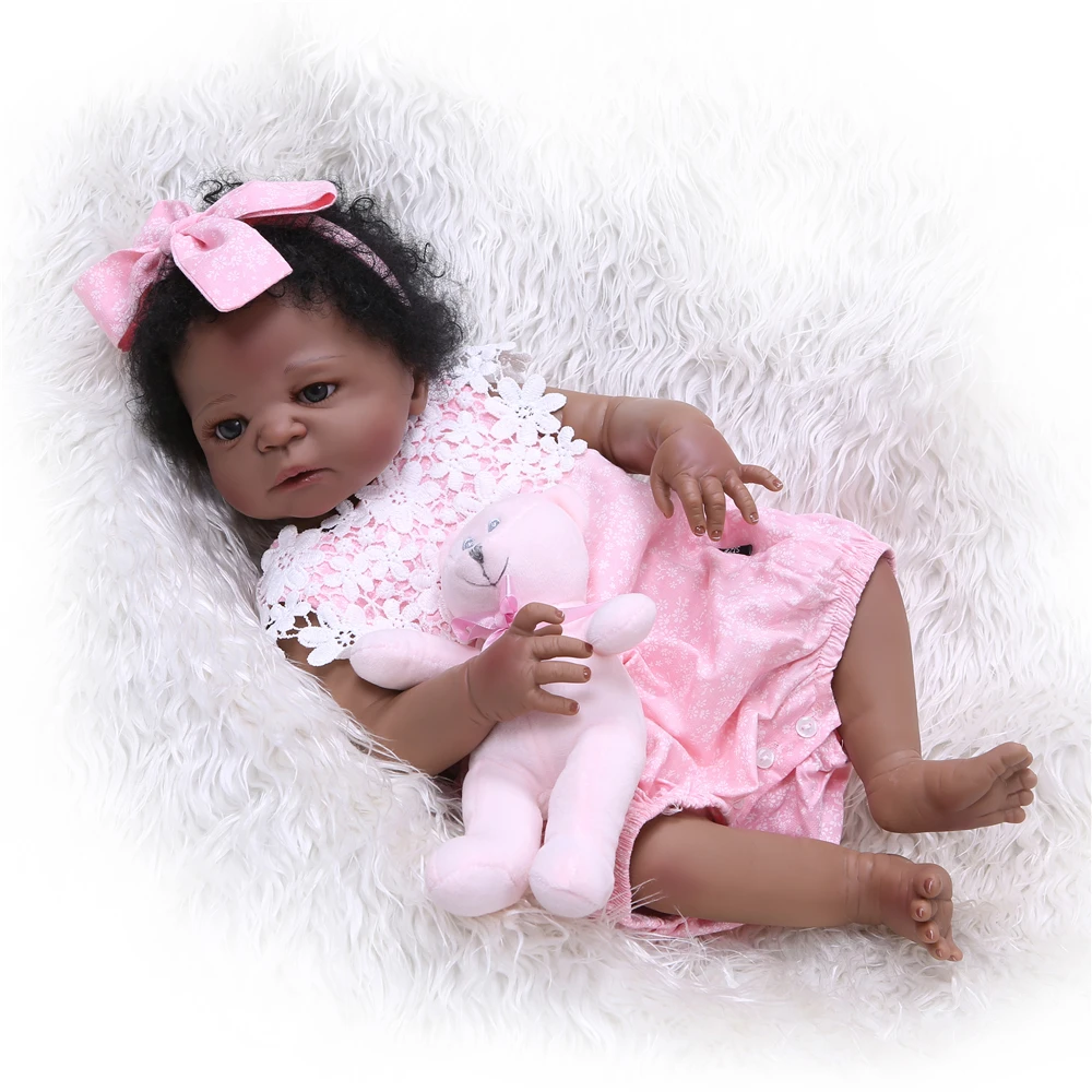 NPKCOLLECTION 55 см полный силикона Reborn Baby Doll 2" черный для девочек Полный Sillicone Кукла реборн Модная одежда для детей, детская мода девушка кукла