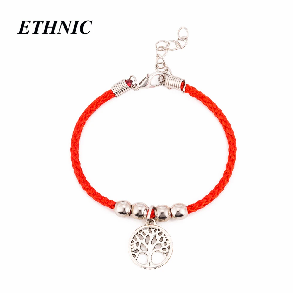 

Life Of Tree Charm Red Thread String Beaded Bracelet For Women Men With Extension Chain