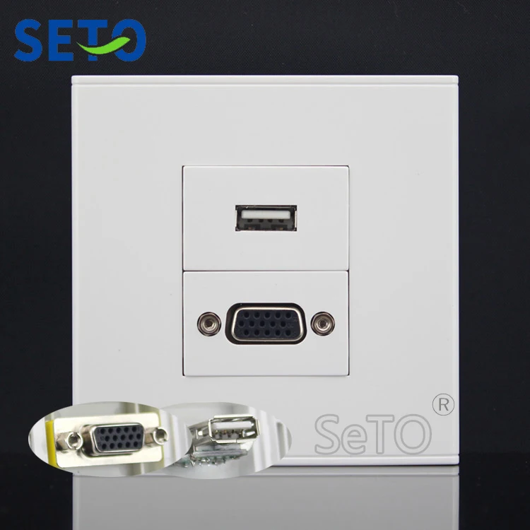 SeTo 86 Тип один порт VGA + USB Ассорти панель настенная розетка Keystone Лицевая |