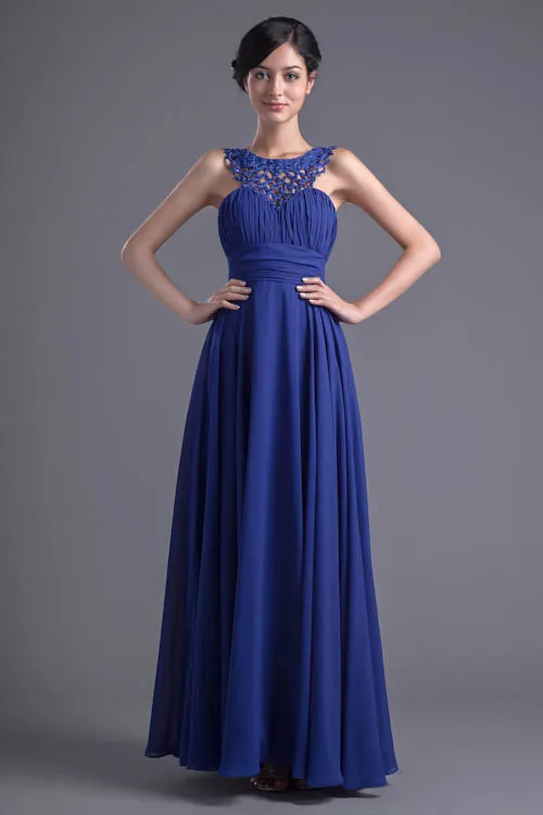 Elegant Royal Blue Halter Neck Bridesmaid Dresses Customized Backless