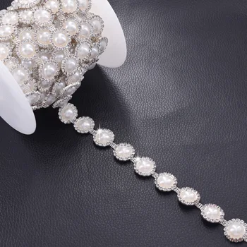 

5 yards white pearl sewing patch trimming for women dress sew on patches crystal rhinestones DIY handmade decorative applique