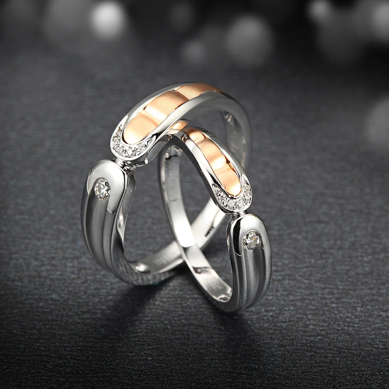 

Two-Tone 18K Gold Diamond Wedding Ring Couple Set 0.06+0.04ct Diamond Jewelry Handmade Engagement Band