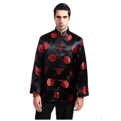 Черный, красный китайский Для мужчин Silk район пальто ручной работы и пуговицы куртка Тан костюм Топ с длинным рукавом пальто Размеры M, L, XL