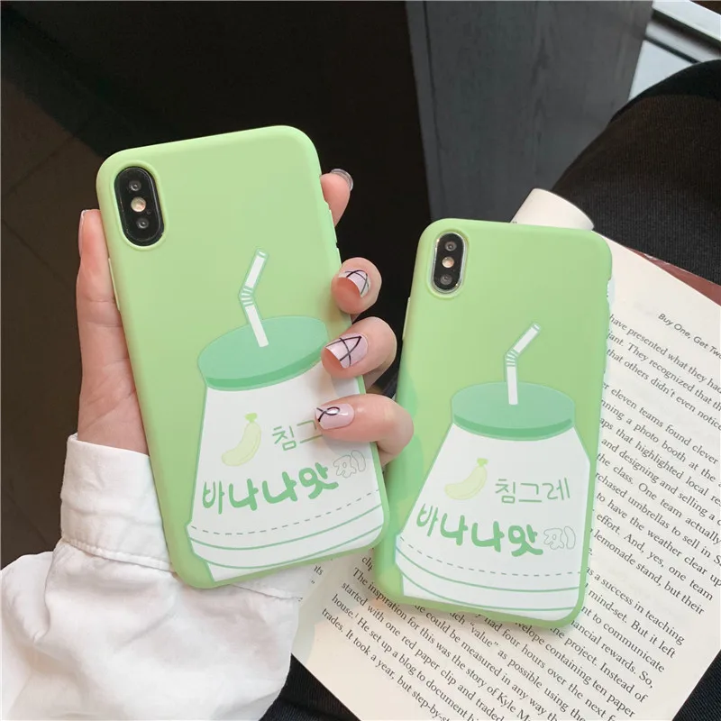 

Cute Banana Milk Phone Case For iphone XS Max XR X 6S 6 7 8 plus Back Cover Fashion Cartoon TPU Soft Silcone Cases Matte Capas